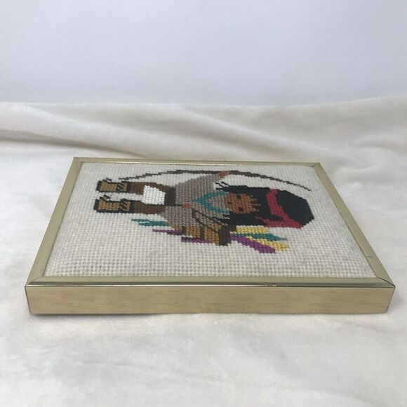 Vintage Ted DeGrazia Framed Needlepoint Wall Art Southwestern Boy My First Arrow - Picture 5 of 8